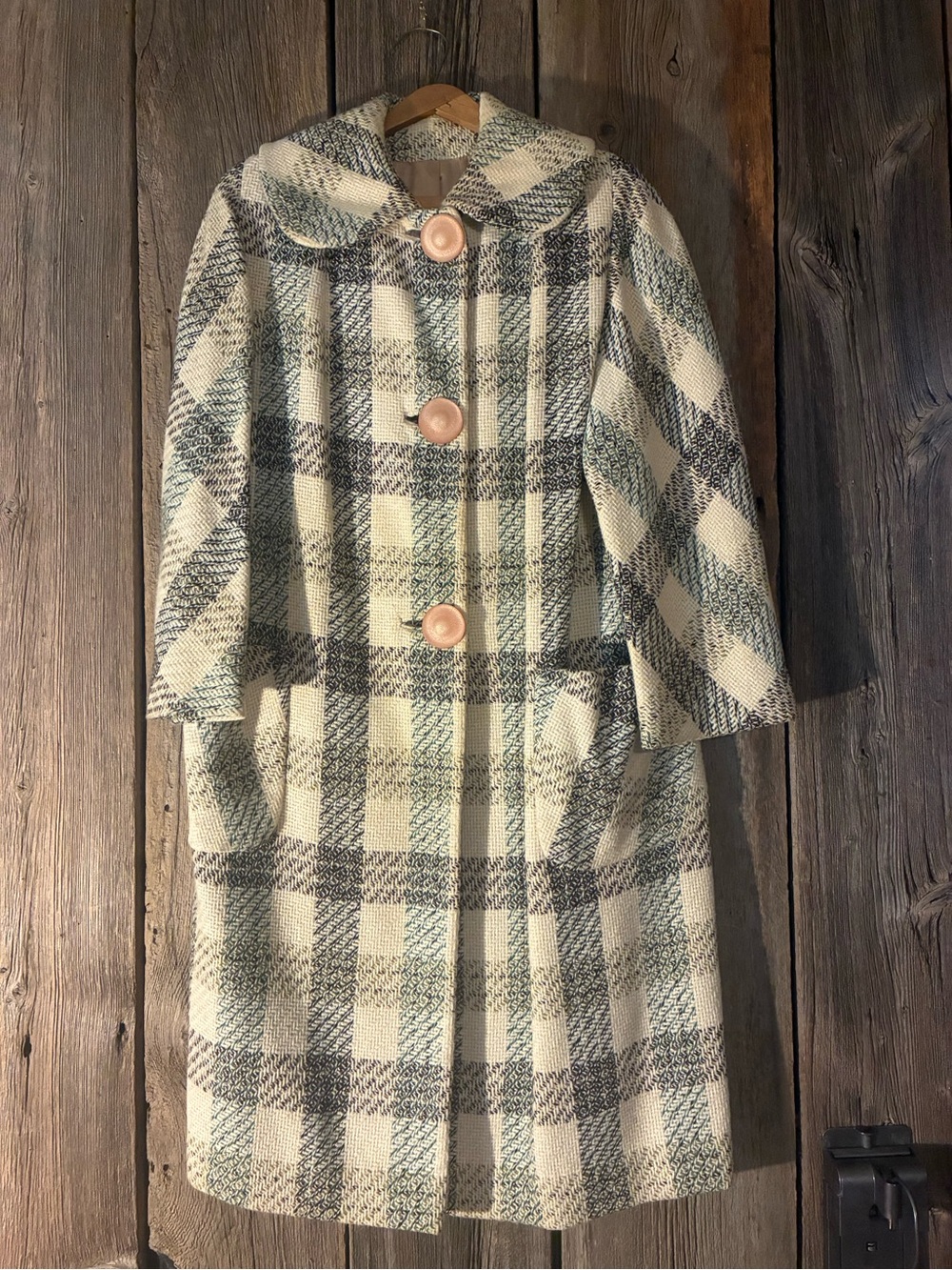 Vintage 50s 60s Long Beautiful Plaid Wool Swing Coat S